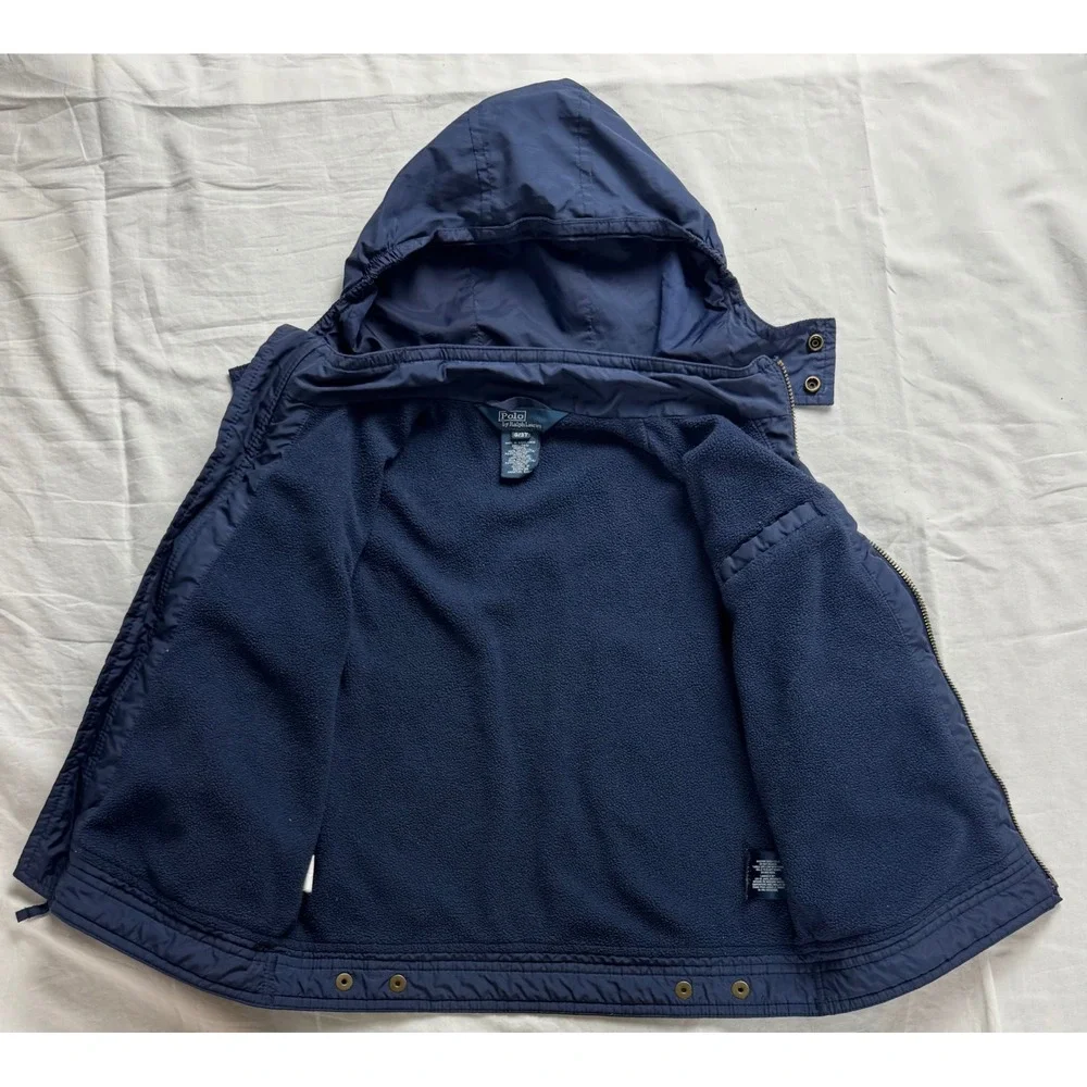 VTG Polo Ralph Lauren Boys Blue  Jacket Detachable Hood Fleece Lined 3T - Picture 2 of 12